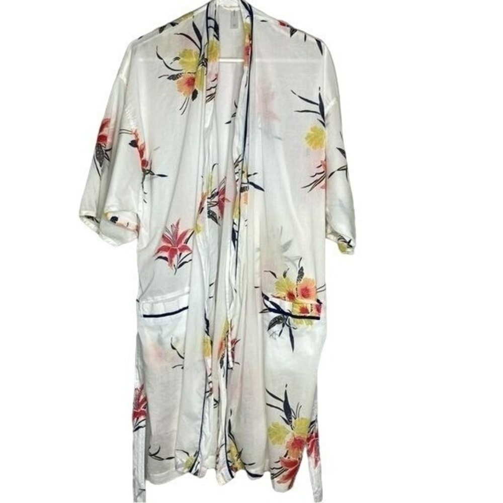 Gap Body‎ XS/S Floral Print White Kimono Robe Cover Up Pockets Lightweight
